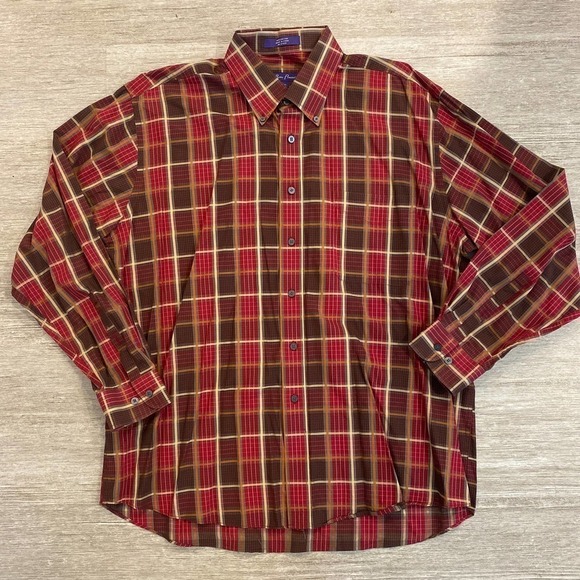 Men’s Alan Flusser Long Sleeve Plaid Button Down Shirt Size XL Red - Picture 1 of 4